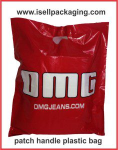 Plastic bags with patch handle for OMG Jeans